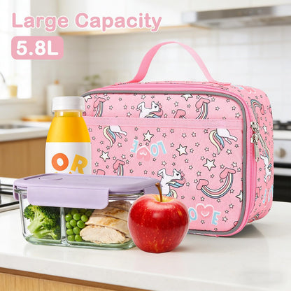 FlowFly Kids Lunch box Insulated Soft Bag Mini Cooler Back to School Thermal Meal Tote Kit for Girls, Boys, Black