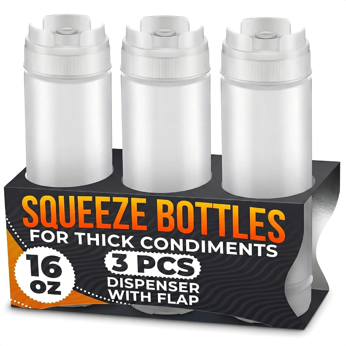 3 Pcs Condiment Squeeze Bottles, Flexible, Self-Closing (Clear)