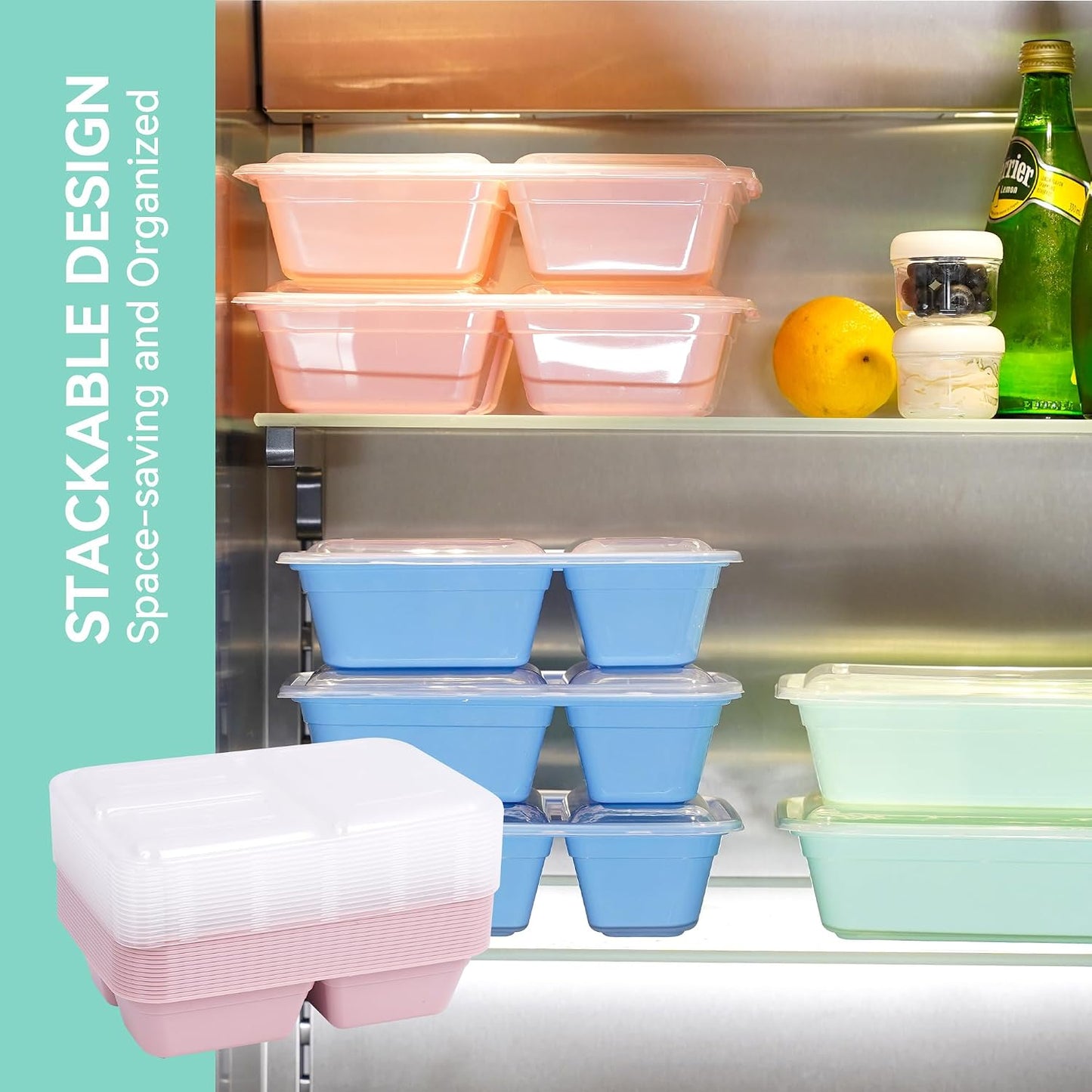 LISI 100-Piece Meal Prep Containers, 33oz Large Food Storage Containers with lids with 1, 2, 3-Compartment, Freezer Safe To-Go/Take-Out Boxes, Includes 5-Pack 2oz Dressing Cups for Take Out