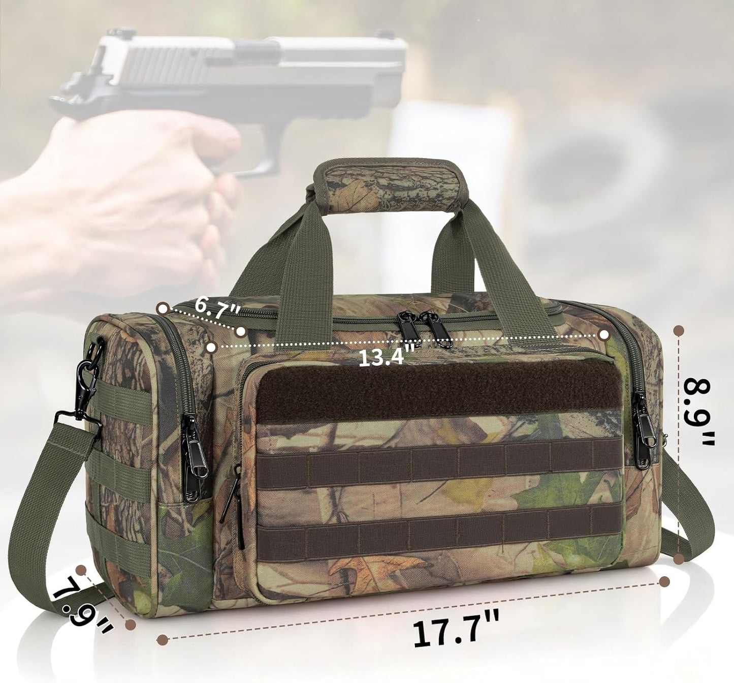 Tactical Pistol Range Bag, Gun Range Bag for Handguns, Shooting Duffle Range Pistol Bag with 6X Magazine Slots, Extra Pockets for Ammo and Essentials
