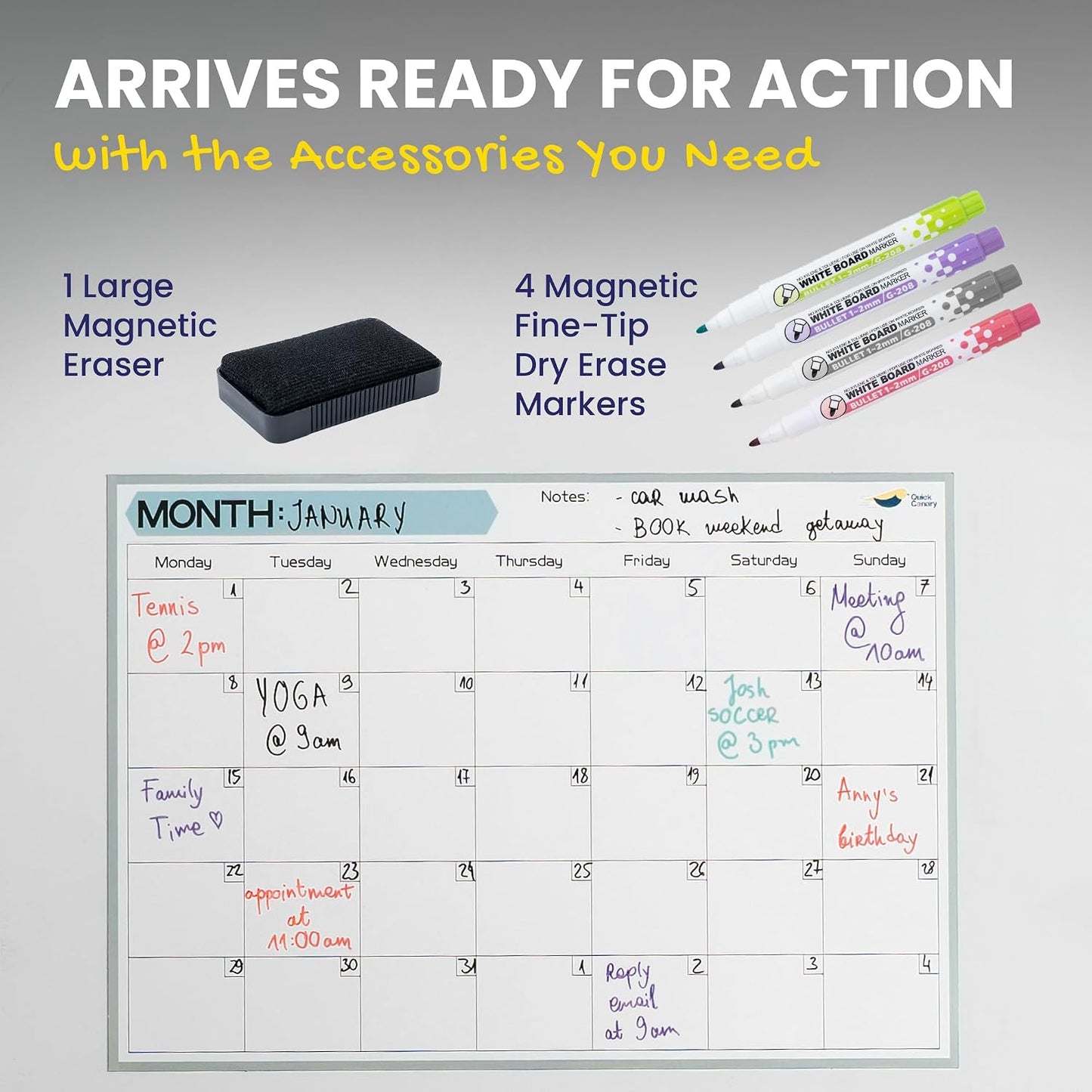 Magnetic Weekly Planner for Fridge - 17x12” Stain-Resistant Dry Erase Whiteboard Fridge Calendar with Large Writing Space for Schedules, Chores & Meals - Includes 4 Markers & Eraser