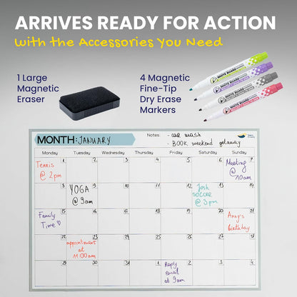 Magnetic Weekly Planner for Fridge - 17x12” Stain-Resistant Dry Erase Whiteboard Fridge Calendar with Large Writing Space for Schedules, Chores & Meals - Includes 4 Markers & Eraser