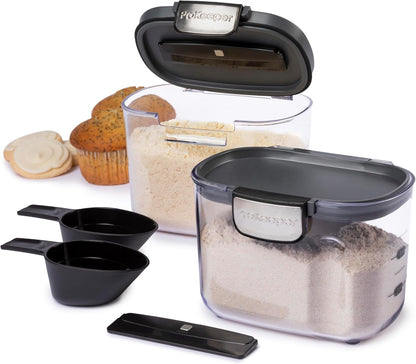 Progressive International ProKeeper+ Clear Plastic Airtight Food Baker's Kitchen Storage Organization Container Canister Set with Magnetic Accessories, 2- Piece Set (Flour 4-Quart)