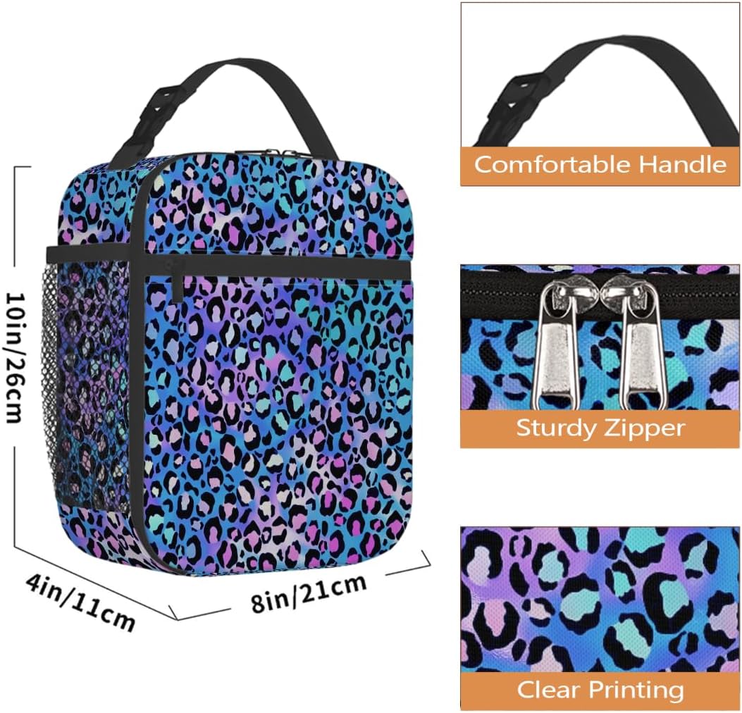 Rainbow Leopard Lunch Box Thermal Cooler Bento Tote Bags Portable Insulated Lunch Bag for Girls Teens, Kids Lunch Bags for School Beach Picnic Travel