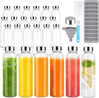Zukro Glass Juice Bottles with Lids for Juicing 18 oz, Reusable Clear Glass Water Bottles with Stainless Steel Airtight Cap for Refrigerator, 100% Leak Proof Drinking Jar, BPA Free, Set of 6