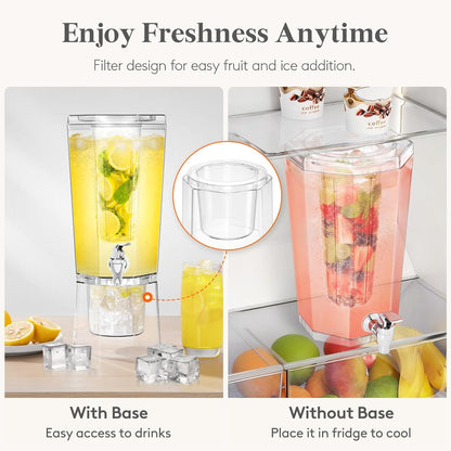 Lifewit 1 Gallon Drink Dispenser for Parties 2 Pcs, Plastic Beverage Container for Juice/Tea/Soda with Stand & Fruit Infuser, Clear Lemonade Dispenser with Leak-Proof Spigot, BPA Free Water Pitcher