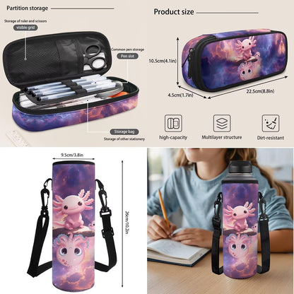 Cute Capybara Pizza Backpack for Girls, 5 Pcs Boys School Bag Set for Kids, 17 Inch Backpacks Lunch Pencil Box Reusable Utensils Case Set for Middle Elementary School, 3rd Grade Backpack