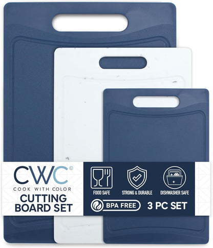 COOK WITH COLOR Non-Slip Cutting Board Set – Kitchen Essentials with Easy Grip Handle for Meat, Veggies, and Fruits, 3 Cutting Boards, Speckled White