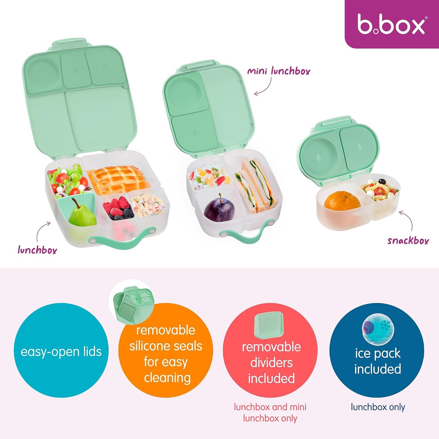 b.box Snack Box 2-Pack - Leak Proof Mini Bento Box for Kids & Toddlers, 2 Compartment Snack Containers for Kids, Dishwasher Safe, BPA-Free, PFAS-Free, Ages 4mo+, 1 3/4 Cup Each (Strawberry + Lilac)