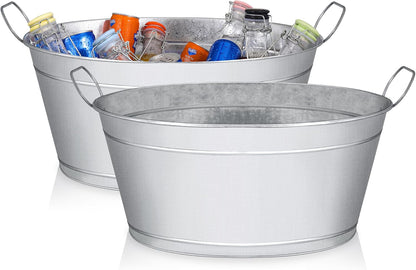 BARsics Large 6-Gallon Galvanized Tin Beverage Tub, 20x14x10 inches (Pack of 2)