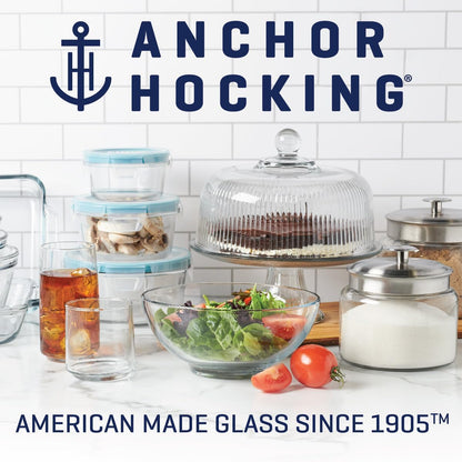 Anchor Hocking 12 Piece Glass Storage Containers with Lids (6 Glass Food Storage Containers & 6 Navy Blue SnugFit Lids)