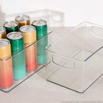 Youngever 2 Pack Stackable Plastic Storage Organizer Container Bin, Stackable Storage Bins with Handler for Refrigerator, Pantry (16" x 4" x 5")