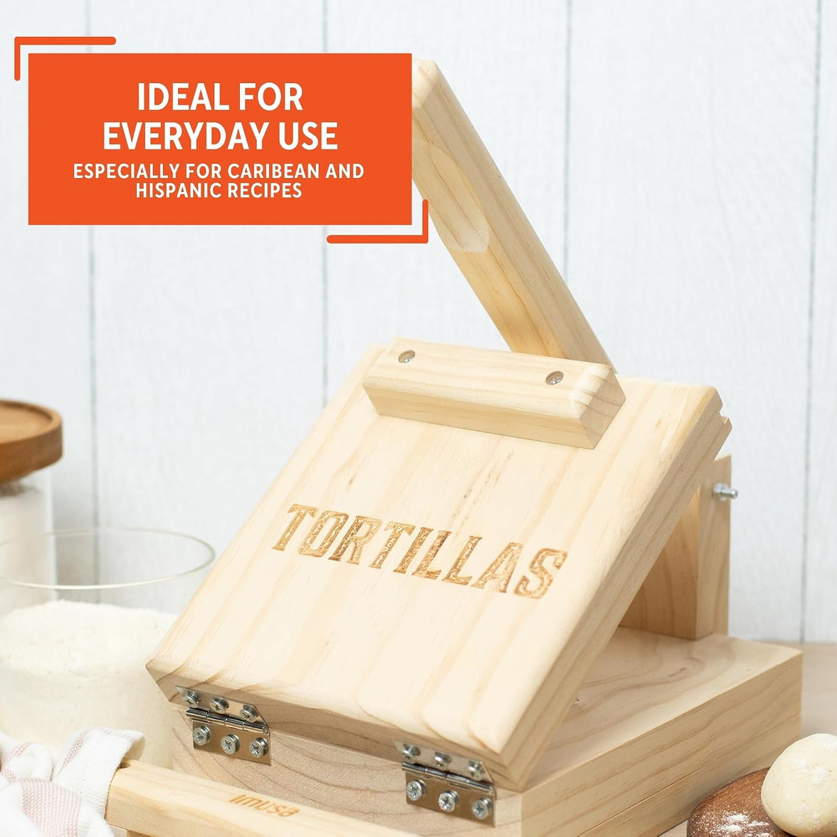 IMUSA 7.5 Inch Wood Tortilla Press
