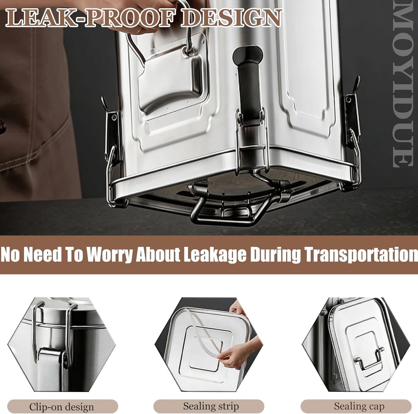 304 Stainless Steel Airtight Storage Container with Locking Clamps, Leak-Proof Square Canister for Dry & Wet Food, Heavy-Duty Storage Bin with Handles for Kitchen and Commercial Use(8.7GAL)