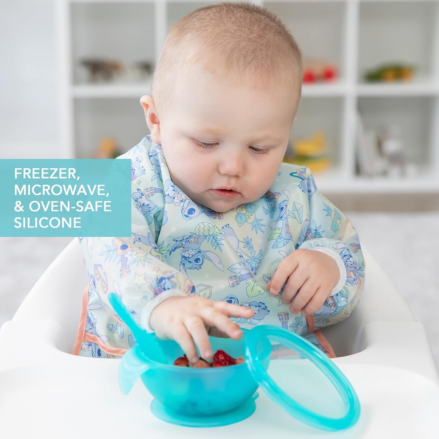 Bumkins Baby Bowl, Silicone Feeding Set with Suction for Baby and Toddler, Includes Spoon and Lid, First Feeding Set, Training Essentials for Baby Led Weaning for Babies 4 Months Up, Sage