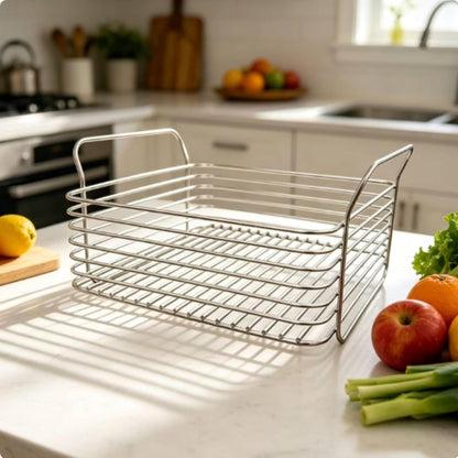 Metal Wire Organizer Bin with Handles Multipurpose Stainless Steel Storage Basket Rust-Resistant Stackable Pantry Basket for Cabinet, Square Tall