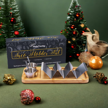 Taco Holder Kit, 3-in-1 Taco Set - Taco Shell Stand + Serving Tray + Sauce Cup, Taco Presentation Rack Plate for Taco Tuesday Bar Party, Gifts for Taco Lovers Holiday Accessories Cinco de Mayo Events