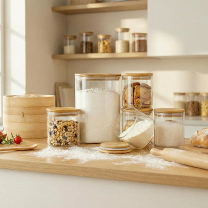 168oz 2 Pack Large Glass Storage Containers with Lids for Pantry Storage | Square Borosilicate Glass Jar with Airtight Lid Keep Flour, Sugar & Rice Fresh, Fit 10lb Bag, BPA-Free for Pantry Organizer