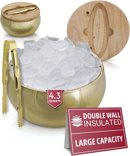 Gusto Nostro 4.1L Insulated Ice Bucket with Lid and Tongs, Double Wall Stainless Steel Ice Bucket Large, BPA Free Ice Bucket for Cocktail Bar, Keeps Champagne, Wine, Beer Chill for Parties
