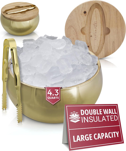 Gusto Nostro 4.1L Insulated Ice Bucket with Lid and Tongs, Double Wall Stainless Steel Ice Bucket Large, BPA Free Ice Bucket for Cocktail Bar, Keeps Champagne, Wine, Beer Chill for Parties