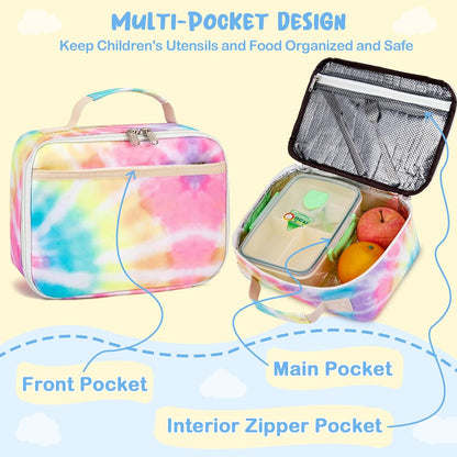 CAMTOP Kids Lunch Box Boys Girls Insulated Lunch Cooler Bag Reusable Lunch Tote Kit for School Travel (094 Tie Dye)