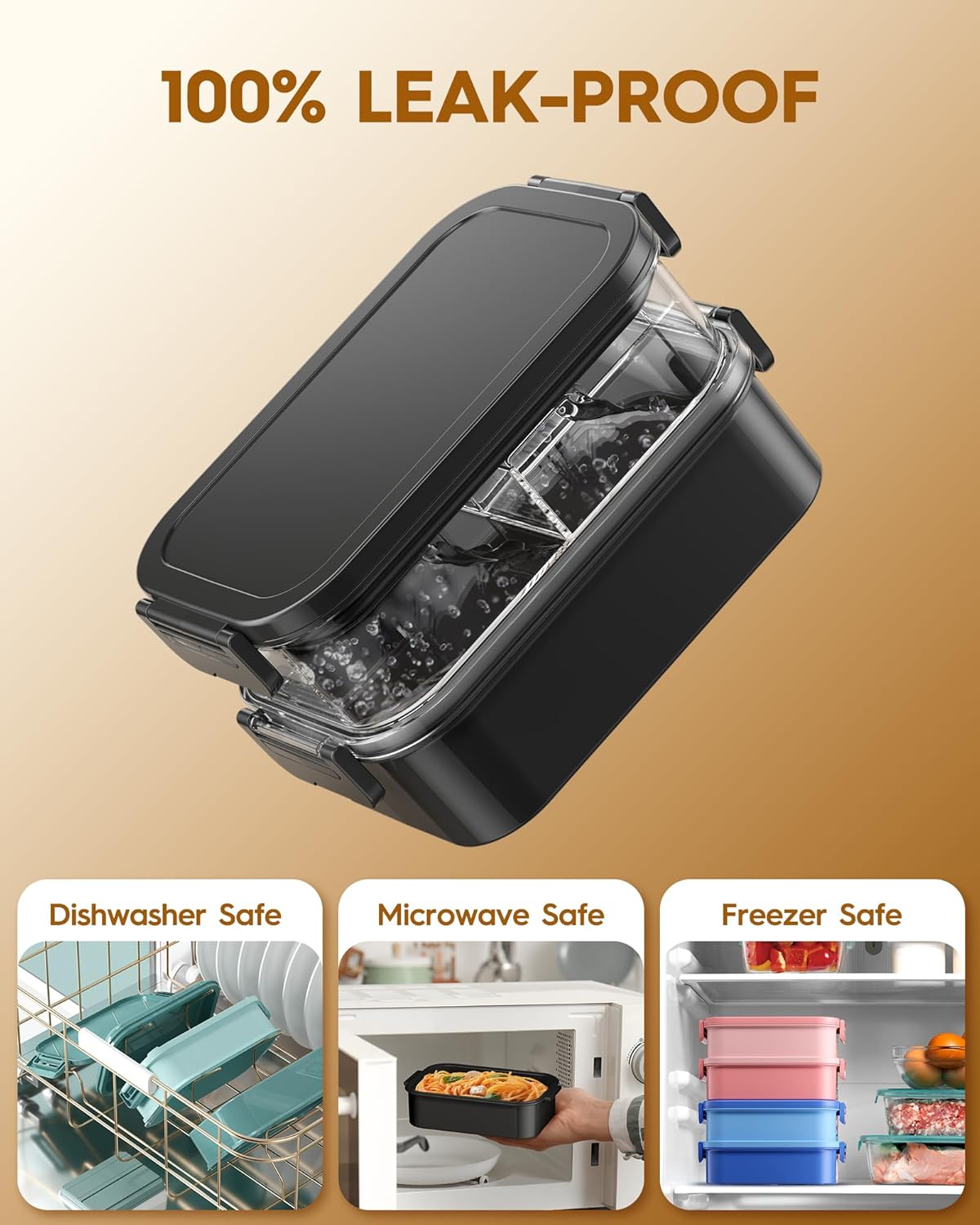KEMETHY Adults Bento Lunch Box Set with Thermo Bag, 74oz Stackable Leak-proof 3-tiers Bento Box, Built-in Utensil and Sauce Container for Work, School, Dining Out (Gray)