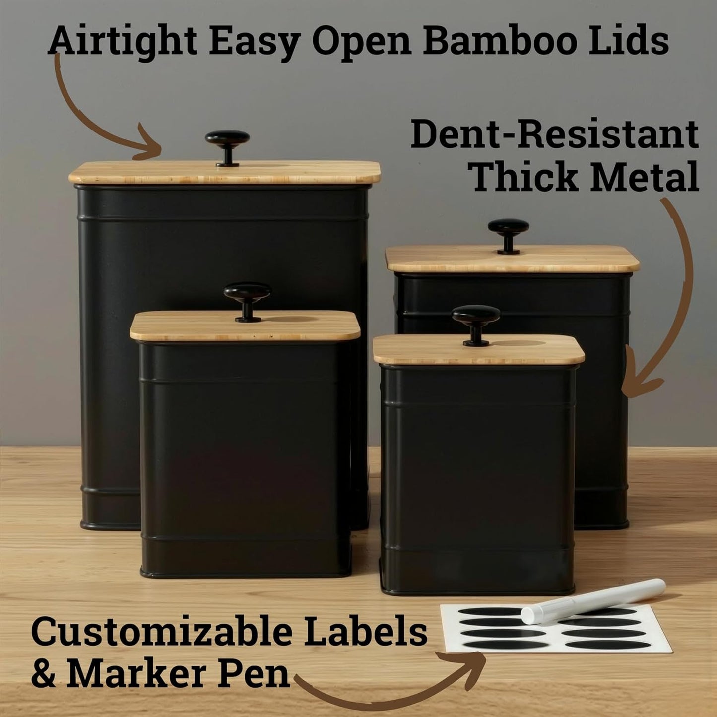 Kitchen Canisters for Countertop Set of 4 with Customizable Chalkboard Labels & Marker Pen - Big Iron Kitchen Canisters with Airtight Lids - Sage Green Canister Set - Flour and Sugar Containers