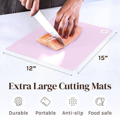 Cooler Kitchen 4 Piece Flexible Plastic Cutting Boards for Kitchen, BPA Free Plastic Cutting Mats For Kitchen - Extra Thick Chopping Mats - Mats Color Coded with Food Icons - Non Slip Dishwasher Safe