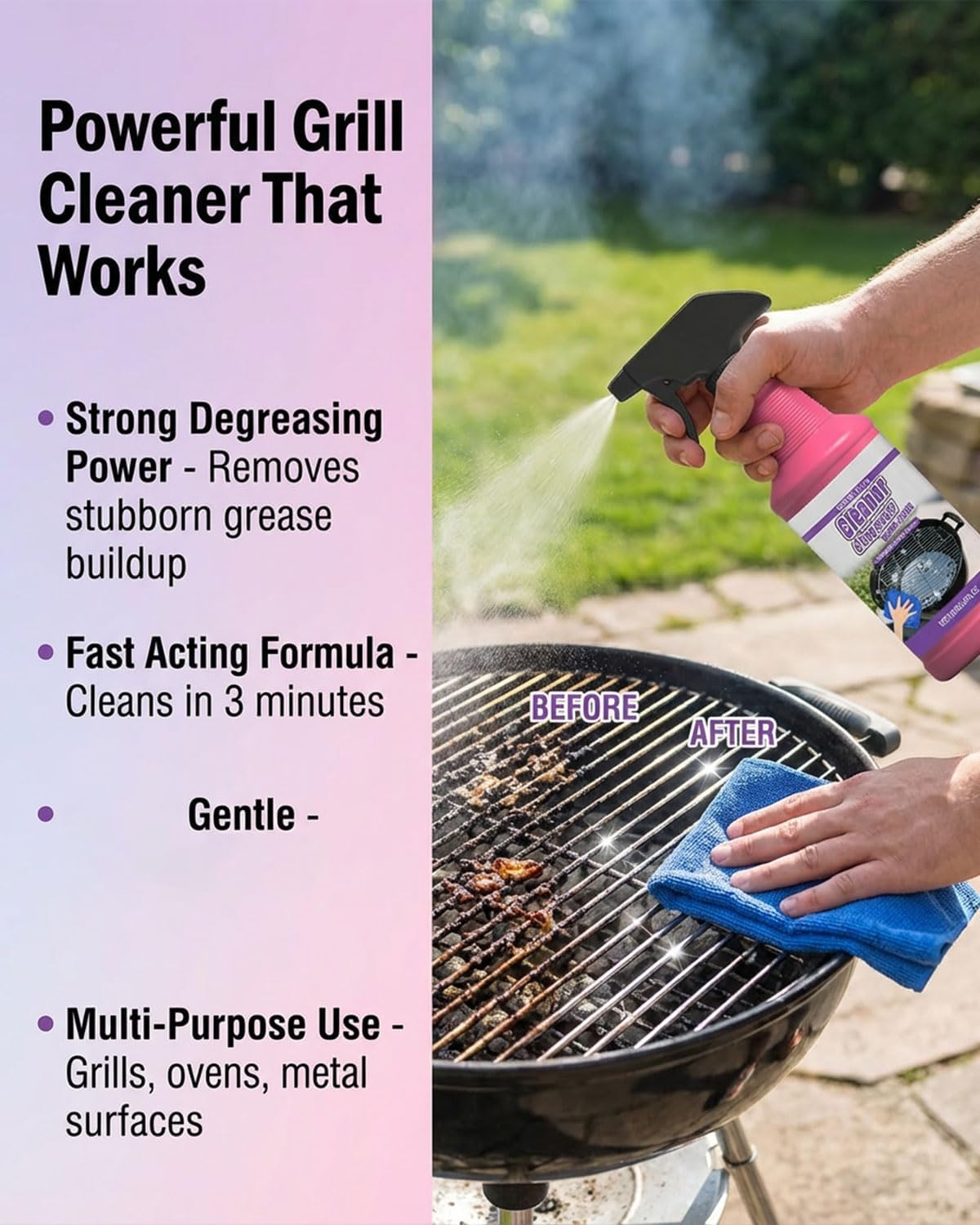Fast-Acting Heavy Duty Grill Degreaser Spray, Bbq Grill Cleaner,Grill Cleaner For Outdoor Grills, All Purpose Heavy Duty Cleaner for Burnt Food & Grease
