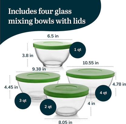 Libbey Baker's Basics 3-Piece Glass Mixing Bowls Set - Clear Bowls for Baking, Prep, Serving & Storage - Microwave, Oven, Freezer and Dishwasher Safe