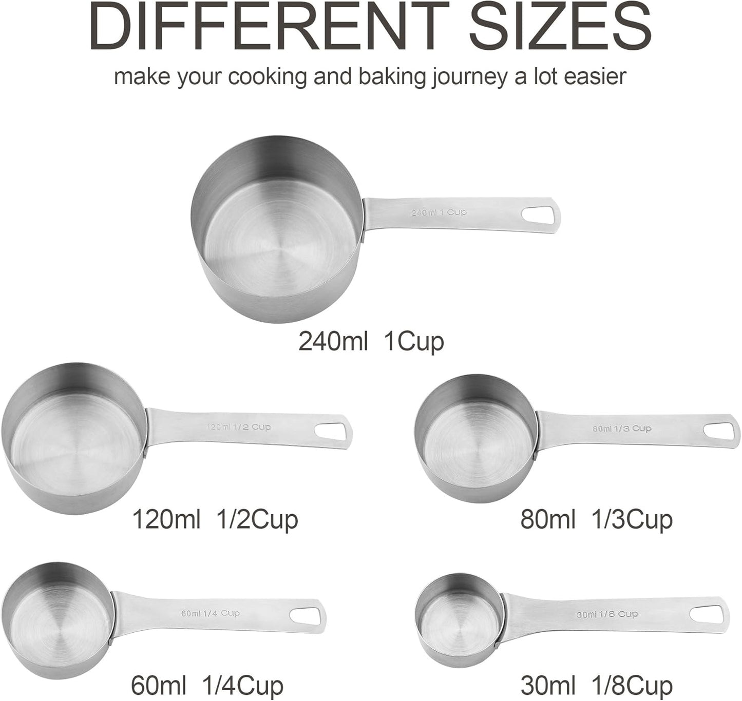 Measuring Cups and Spoons Set, 18/8 Stainless Steel Measuring Cups and Spoons for Kitchen & Baking, Heavy Duty Metric & US 8 Measuring cups, 9 Measuring Spoons Set