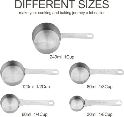 Measuring Cup Set of 8, 18/8 Stainless Steel Measuring Cups for Kitchen & Baking, Heavy Duty Metric & US Measure Cups Set with 2/3 Cup & 3/4 Cup Meaure Cups