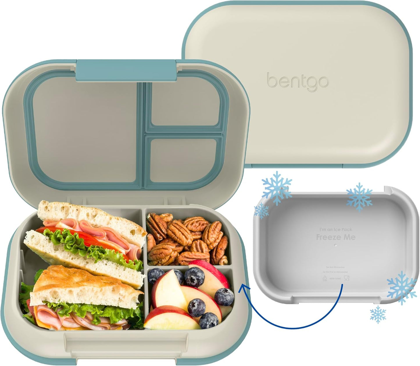 Bentgo Chill Max Leak-Proof XL Lunch Box - Included Ice Pack Keeps Food Cold; 5-Cup Capacity for Adults & Ages 8+, 3 or 4 Compartment Bento Box, BPA-Free, Dishwasher Safe (Bone & Glacier Blue)