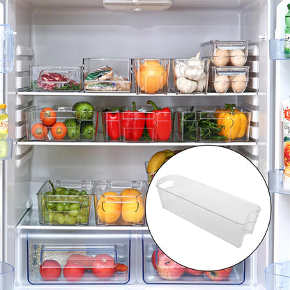 YOUNTHYE 6PCS 15inch Fridge Organizer Bins Breastmilk Freezer Storage Organizer Narrow Freezer Organizers Bins Long Clear Plastic Storage Bin for Pantry Plastic Storage Bin for Breast Milks, Freezer
