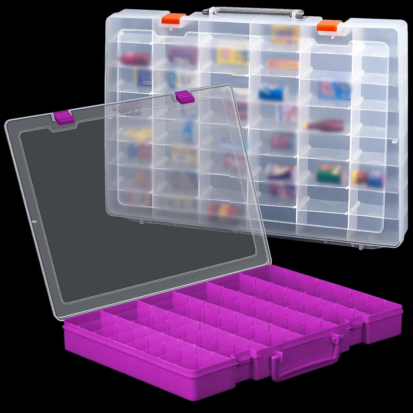 Juexica 2 Pcs Large 48 Grids Plastic Storage Bead Organizer Box, Tackle Box, Compartment Organizer Container with Adjustable Dividers for Jewelry Art Crafts Toys Screw Small Parts(Clear)