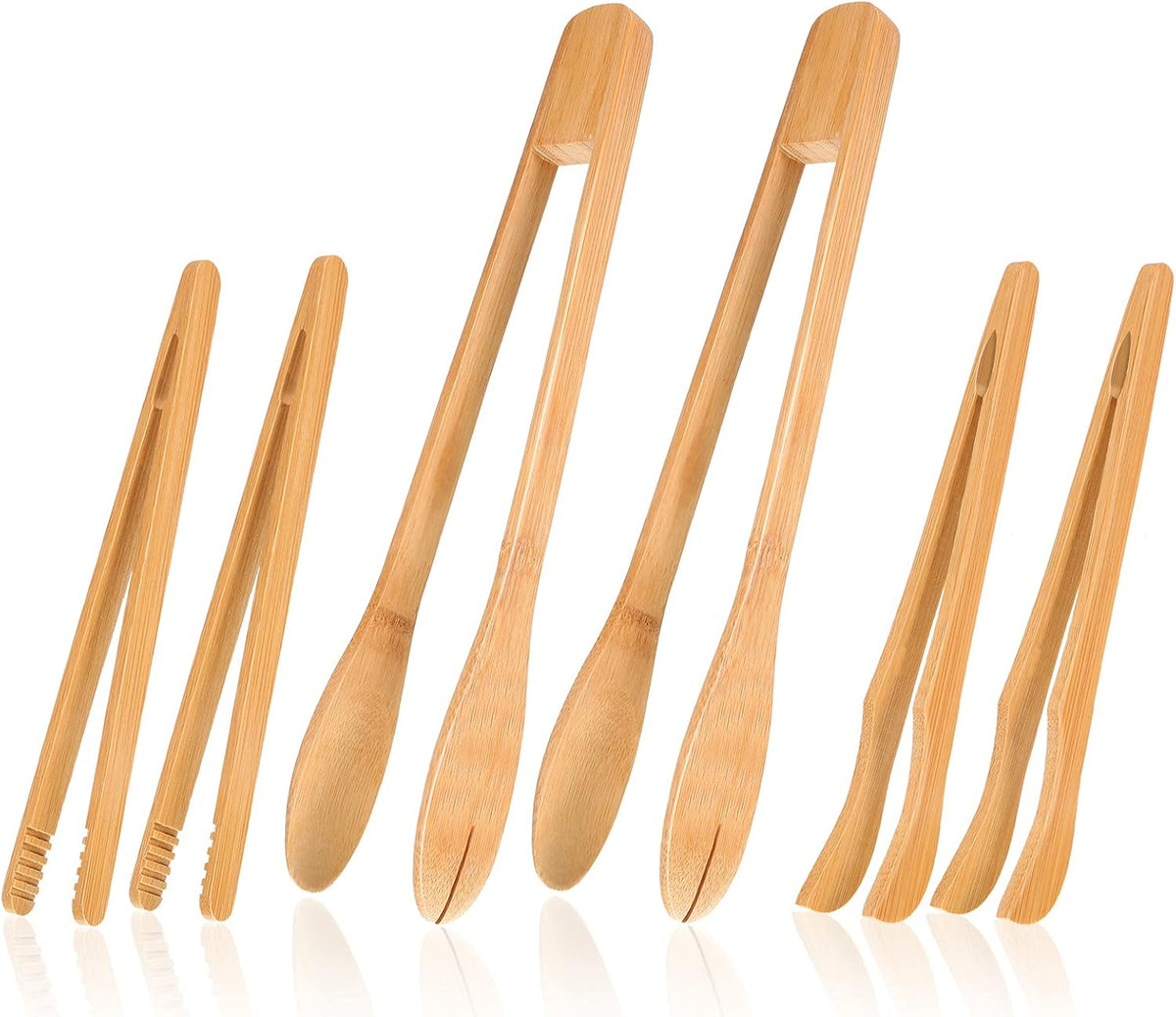 Zopeal 7 and 12 Inch Bamboo Toaster Tongs, Wooden Tongs for Cooking