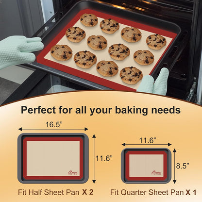 HOTEC Silicone Baking Mats 3 Pack – Non-Stick Reusable Silicone Baking Sheets for Oven – Cookie & Macaron Mats – 2 Half Sheet + 1 Quarter Sheet – BPA-Free, Dishwasher Safe