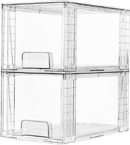 Vtopmart 8 Pack Large Stackable Storage Drawers,Clear Acrylic Drawer Organizers with Handles, Easily Assemble for Fridge, Bathroom,Kitchen Undersink,Cabinet,Pantry Organization and Storage