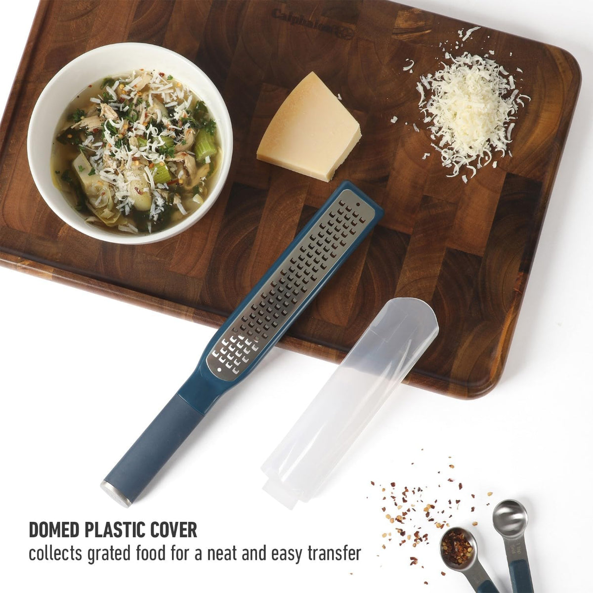 Calphalon Edge Lemon Zester, Stainless Steel Fine Citrus Grater for Lemon, Garlic & Ginger, Handheld Kitchen Zester with Protective Cover & Ergonomic Handle, Taupe