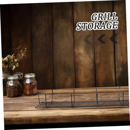 Bbq Grilling Basket Sturdy Metal Storage Condiment Bottles Holder Kitchen Hanging Basket Bbq Accessories Random Color