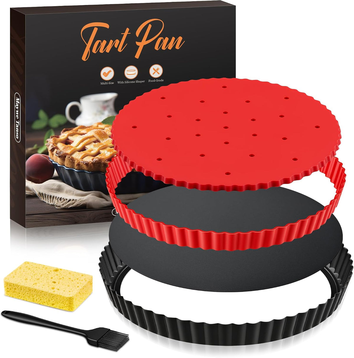 Tart Pan 9 Inch Removable Bottom Set,Non-stick Fluted Quiche Pan Pie Pan