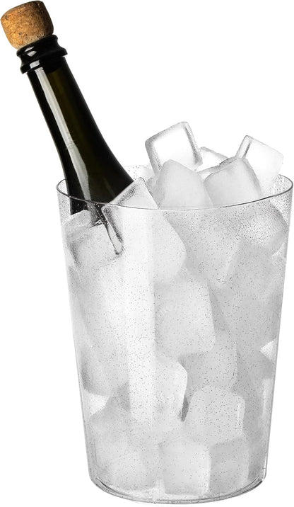 Tiawudi 12 Pack Plastic Ice Bucket For Parties, Silver Glitter Clear Wine Cooler for Wedding, Good as One Large Champagne Chiller Or Classic Wine Bottle Chiller