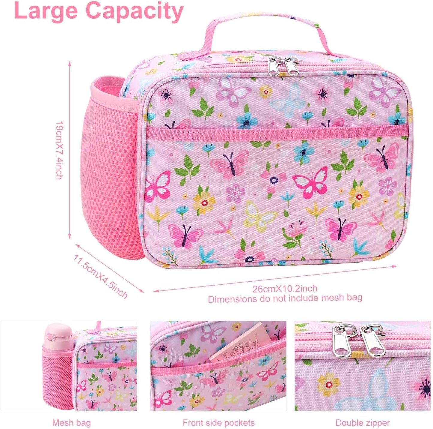 RHCPFOVR Kids Lunch Bag - Insulated Lunch Box for Boys Girls,Washable Lunch Bag and Reusable Toddler Leak-proof Lunchbox for School and Daycare - Colors B