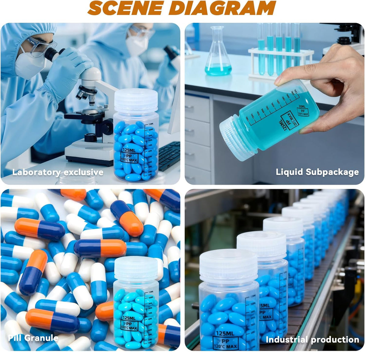 34oz/1000ml Wide Mouth Plastic Bottles with Airtight Lids, Graduated Food Grade Leak Proof PP Containers Jars for Water Sample Lab Reagent Liquid Medicine Storage (Transparent, 3 Pcs)
