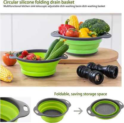 Collapsible Colander Set of 2 (1 Large + 1 Small) – Silicone Kitchen Sink Strainer & Fruit Basket, Perfect for Draining Pasta/Vegetable/Fruit, Home & Travel Essentials
