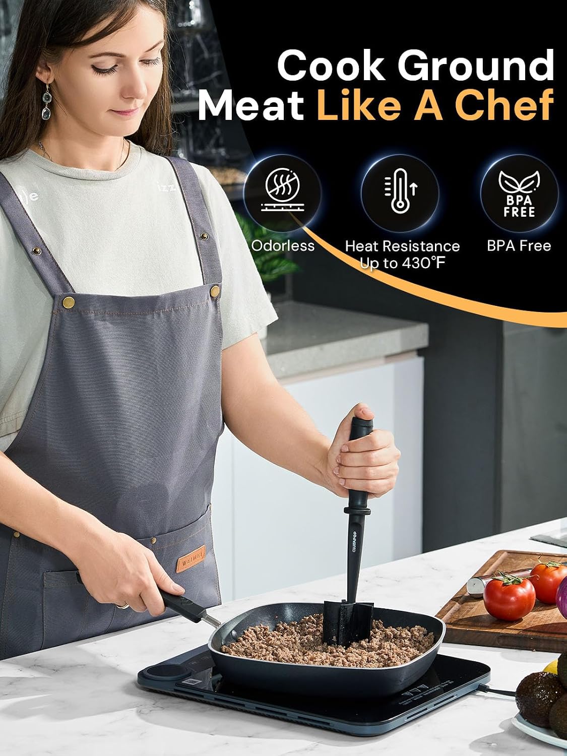 Meat Chopper for Hamburger, CLUEAPOP Premium Heat Resistant Masher and Smasher for Ground Beef, Nylon Ground Beef Chopper Tool and Meat Fork, Non Stick
