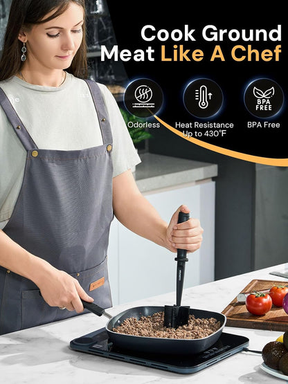 Meat Chopper for Hamburger, CLUEAPOP Premium Heat Resistant Masher and Smasher for Ground Beef, Nylon Ground Beef Chopper Tool and Meat Fork, Non Stick