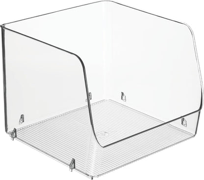 iDesign Stackable Clear Open Front Storage Bin, 4-Pack | Easy Access Organizer, For Kitchen, Pantry or Cabinet