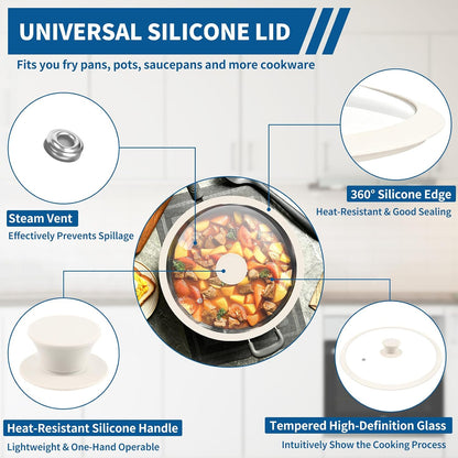 Pan Lid 10 Inch - Tempered Glass Pot Lid - Replacement Pan Cover for Cast Iron Skillets, Frying Pans, Pots and Wok, Heat Resistant Handle, Black