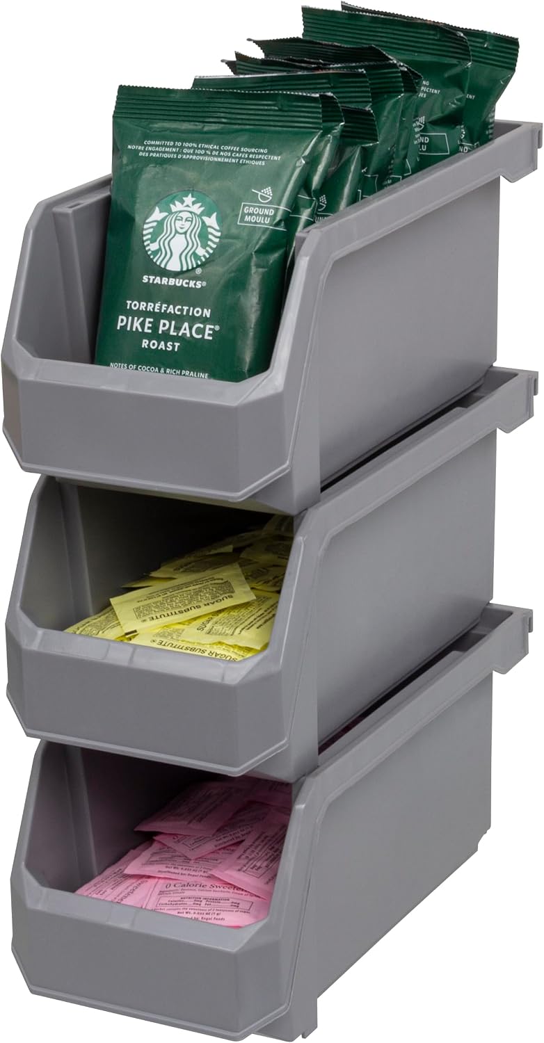 ReadySpace Medium Plastic Storage Bins, Stackable Organizer Containers for Closet Pantry Shelf Garage and Office Organization, Clear, 8 Pack
